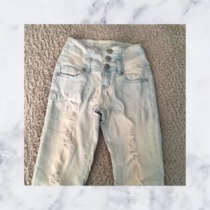 High-Waisted Distressed Jeans
